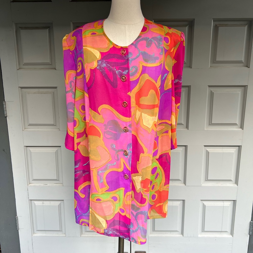 Colorful 🌸🌸Vintage Tunic Blouse Button Down by Monique Guilot Couture
